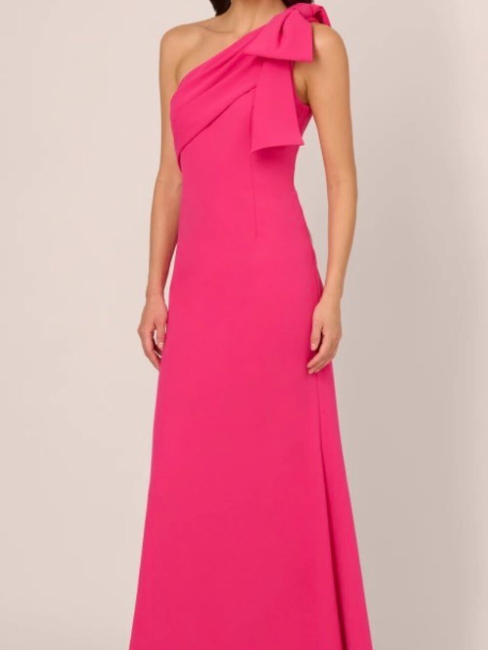 NWT Adrianna Papell Crepe One Shoulder Mermaid Gown Bow Accent in Hot Pink. Sz 4